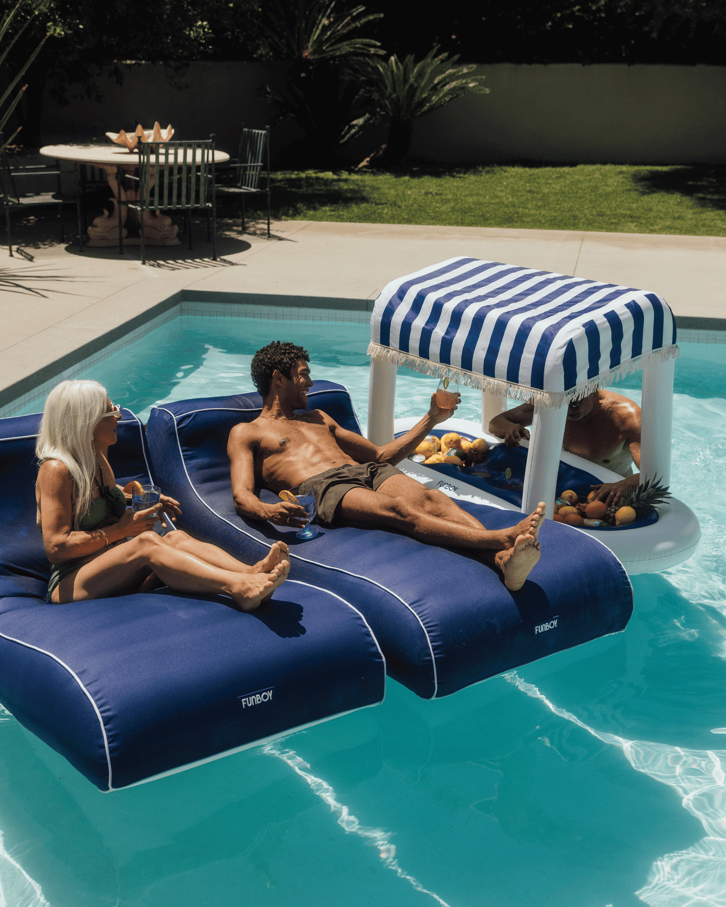 Navy Cabana Fabric Sunbed Lounger pool float