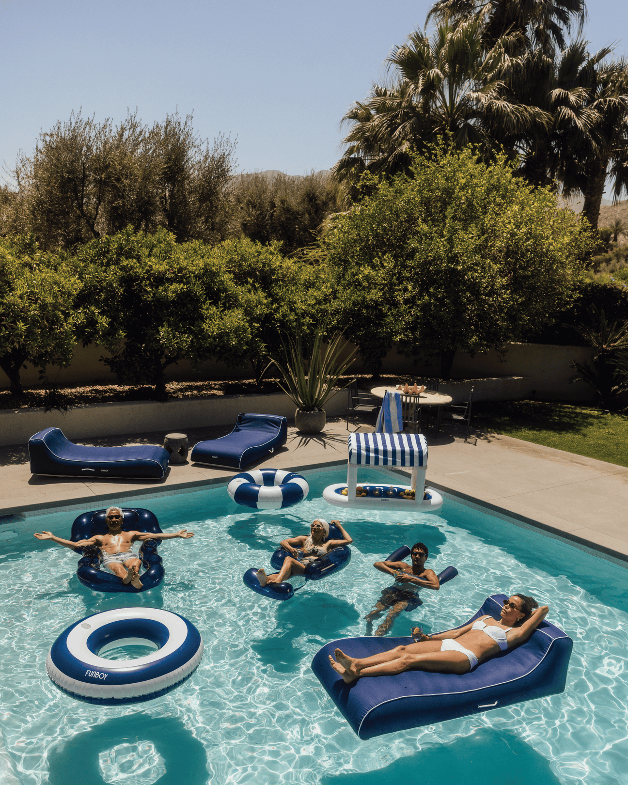 Fabric Covered Pool Float - Navy Sunbed Lounger - FUNBOY