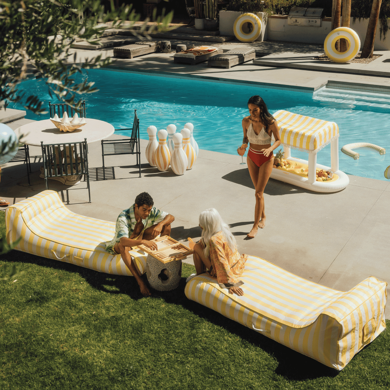 Fabric Covered Pool Float - Yellow Sunbed Lounger - FUNBOY