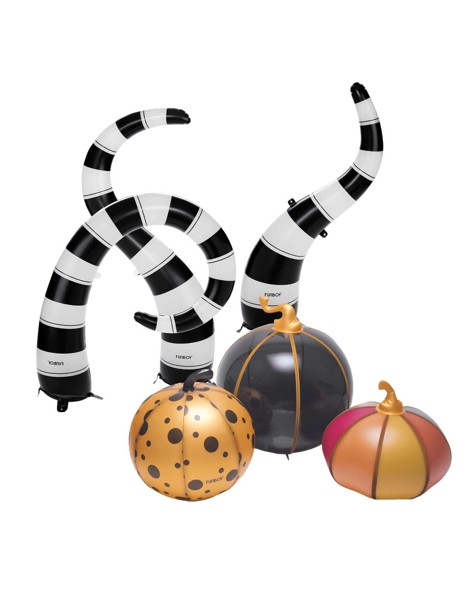 Light Up Halloween Lawn Snake & Inflatable Multicolor Pumpkins