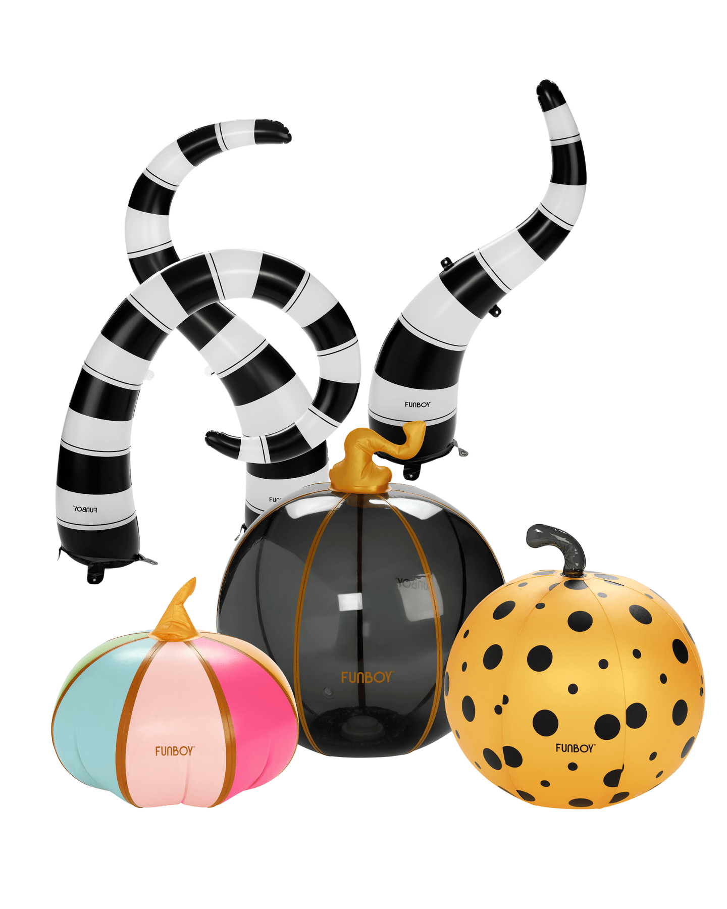 Light Up Halloween Lawn Snake & Inflatable Multicolor Pumpkins