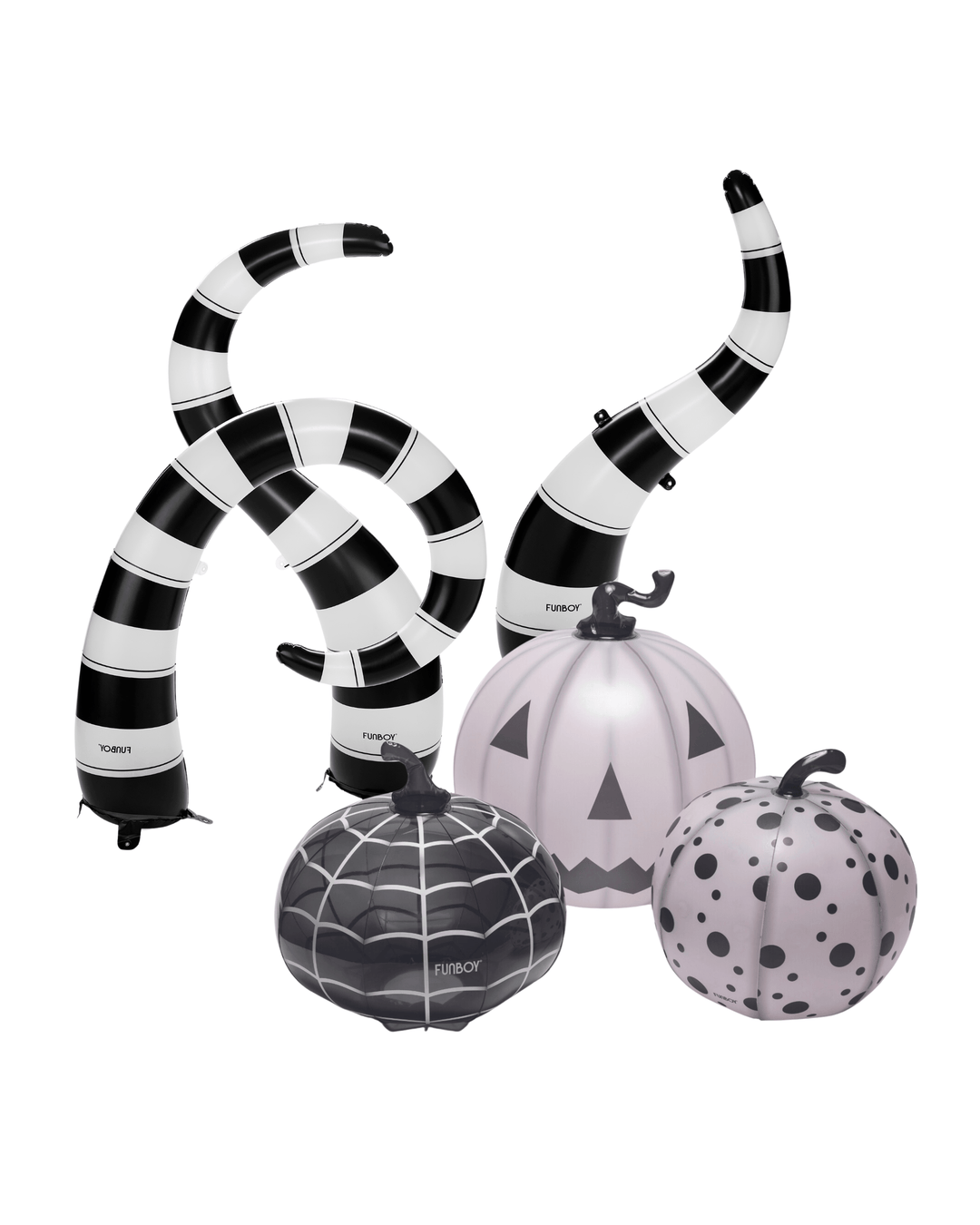 Light Up Halloween Lawn Snake & Inflatable Black & White Pumpkin Decor