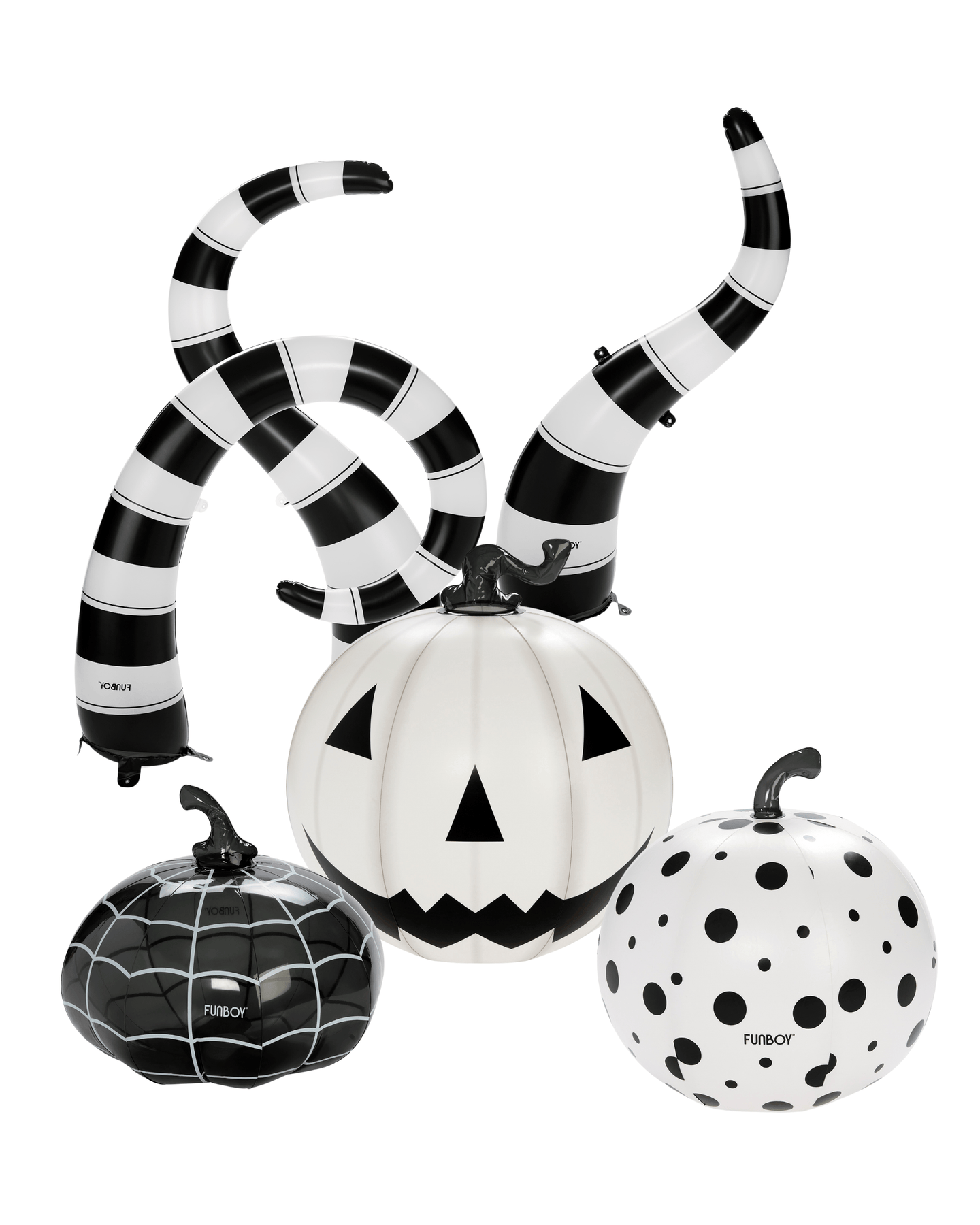 Light Up Halloween Lawn Snake & Inflatable Black & White Pumpkin Decor