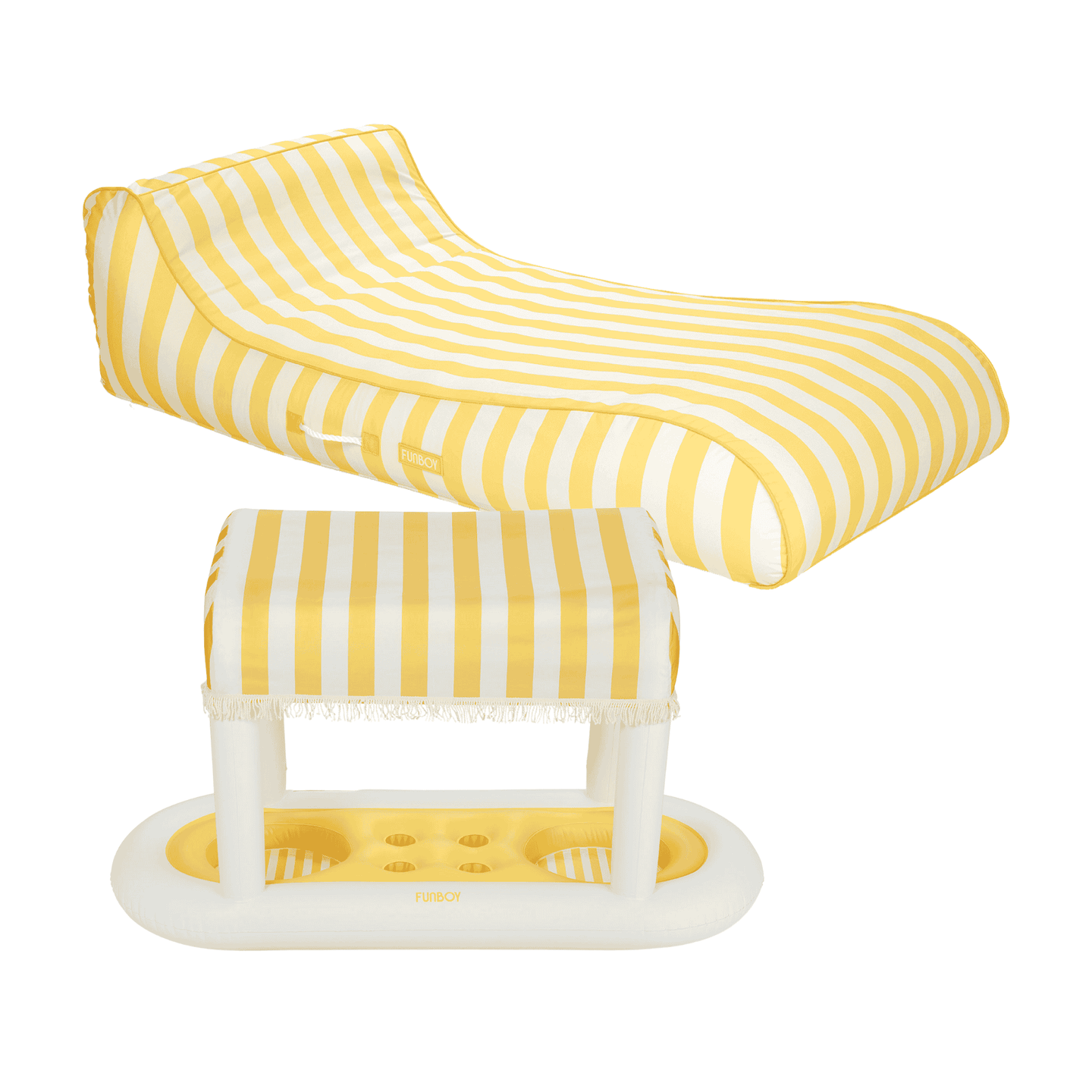 Yellow Striped Cabana Fabric Sunbed Lounger + Cabana Bar