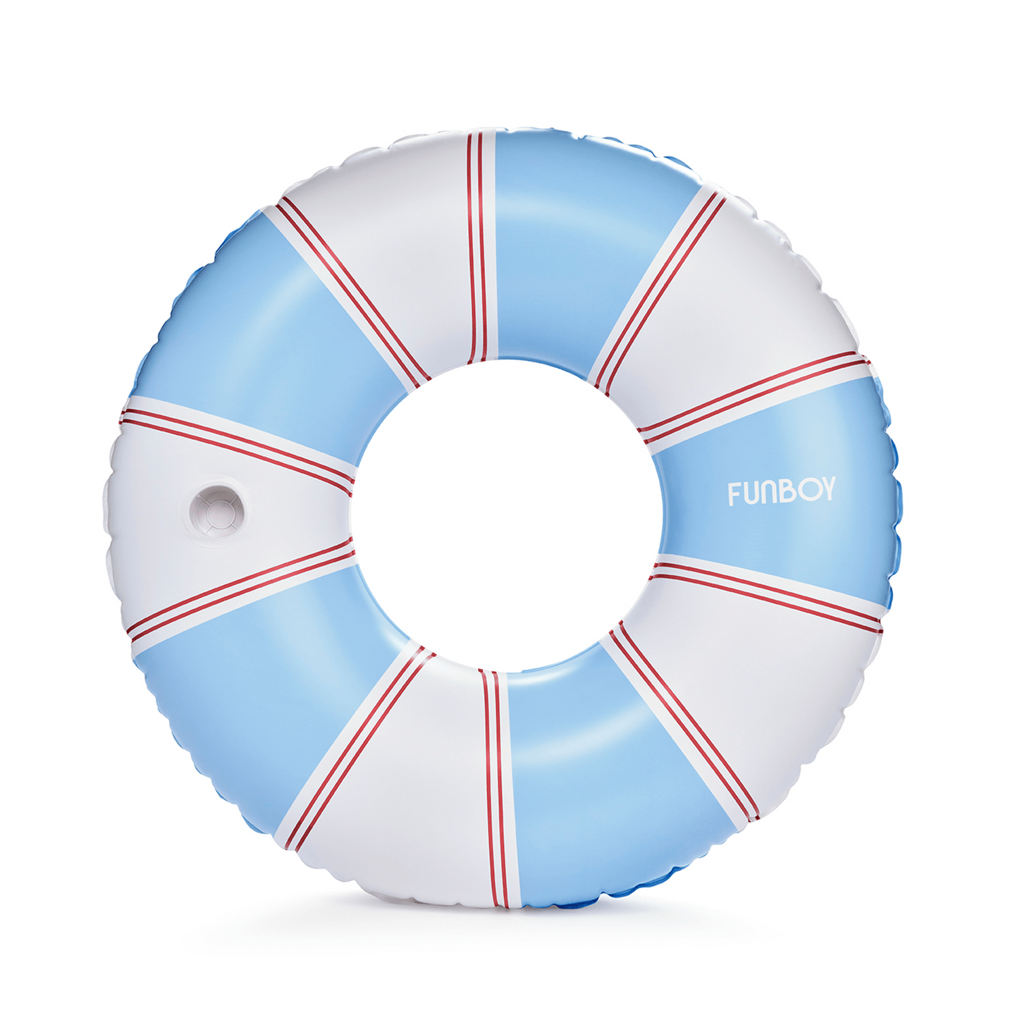 Nautical Vintage Blue & Red Striped Tube Pool float for adults! Includes a built in drink holder.