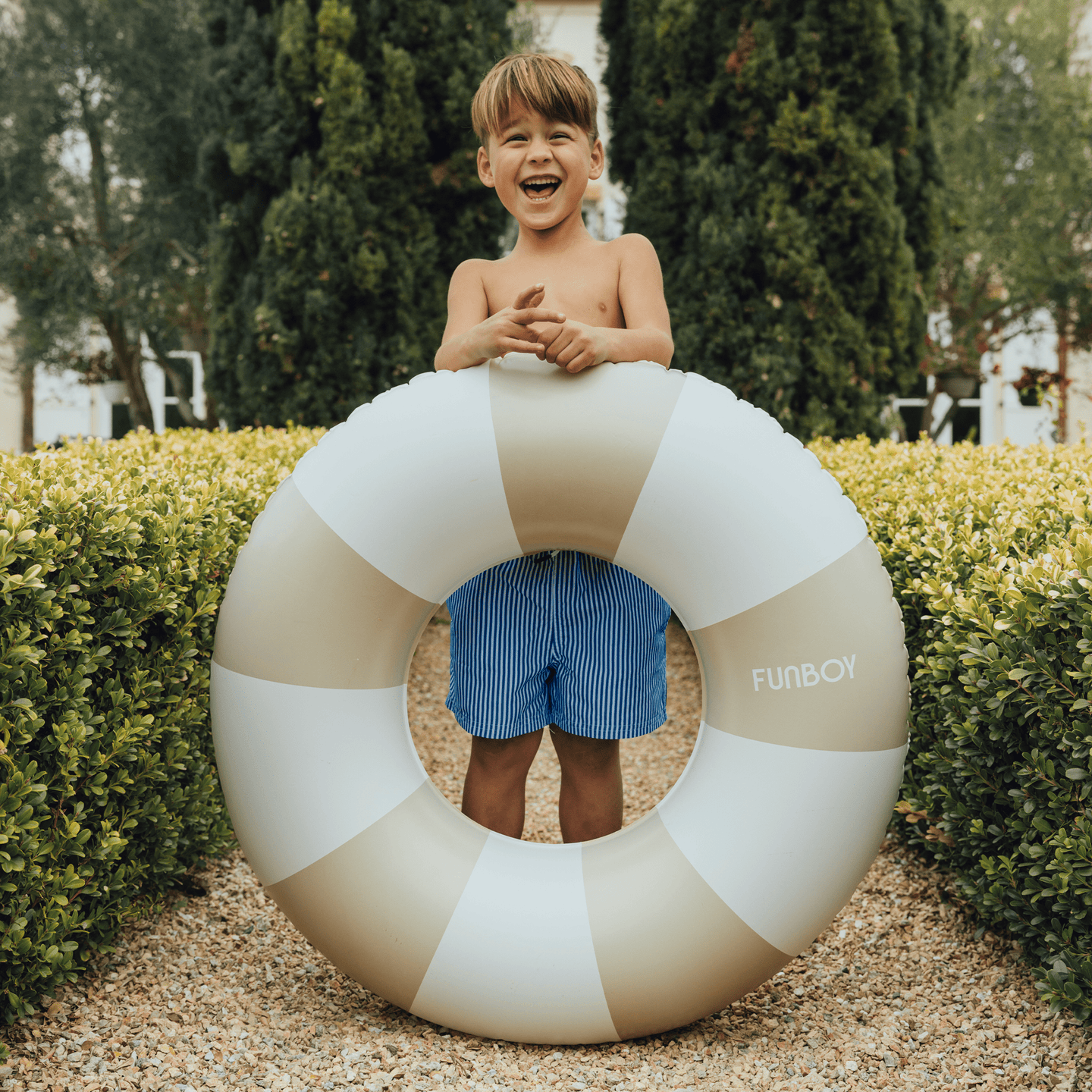 Vintage Tan Stripe Inflatable Kids Pool Float Tube 34" | Pool Floats for Kids |Inner Tube Swimming Pool Toys Swim Rings | Swimming Pool Accessories & Pool Lounger Float for Pool Party & Summer