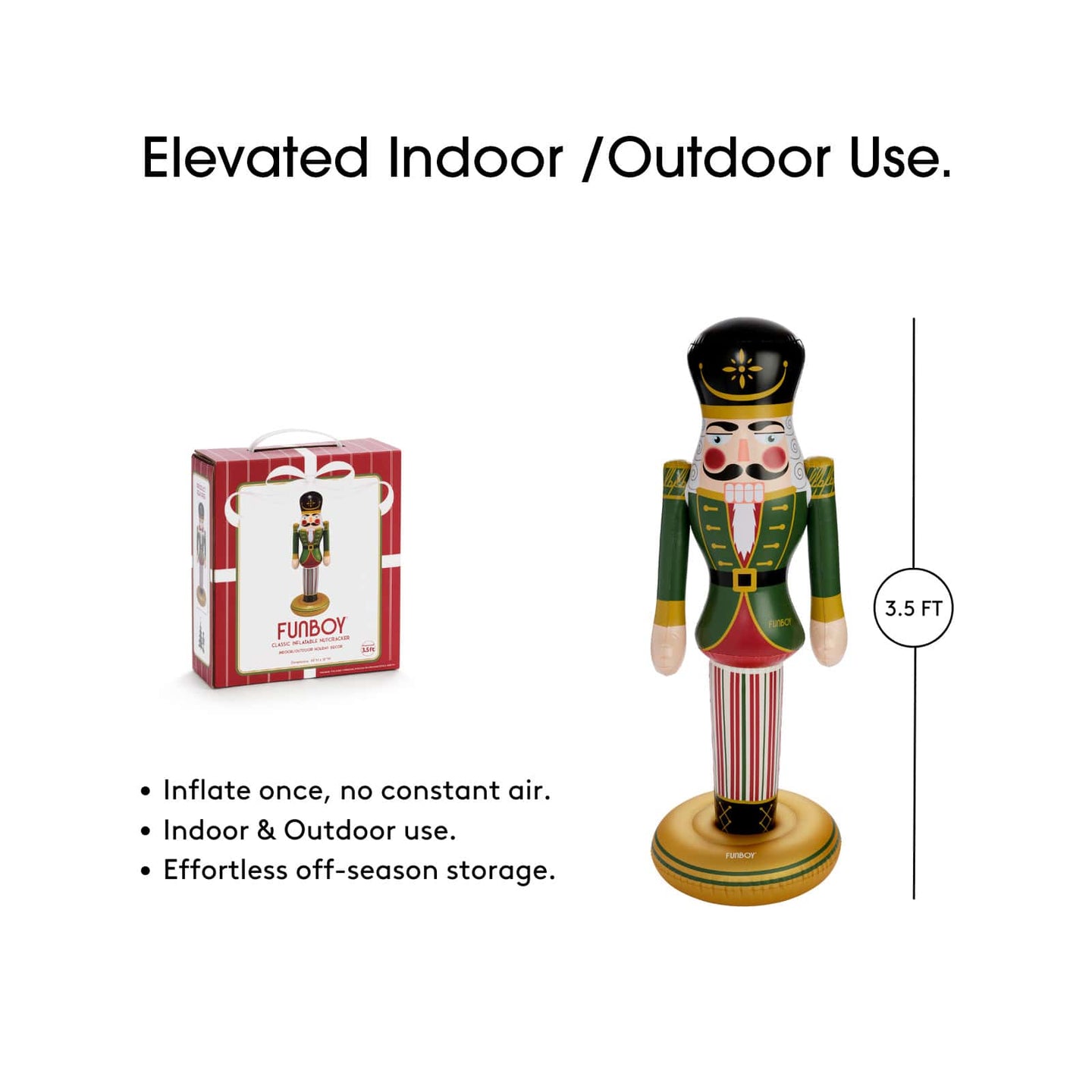 Elevated Indoor/Outdoor Use. Inflate Once, no constant air. Indoor and outdoor use. Effortless off-season storage. 3.5 Feet.