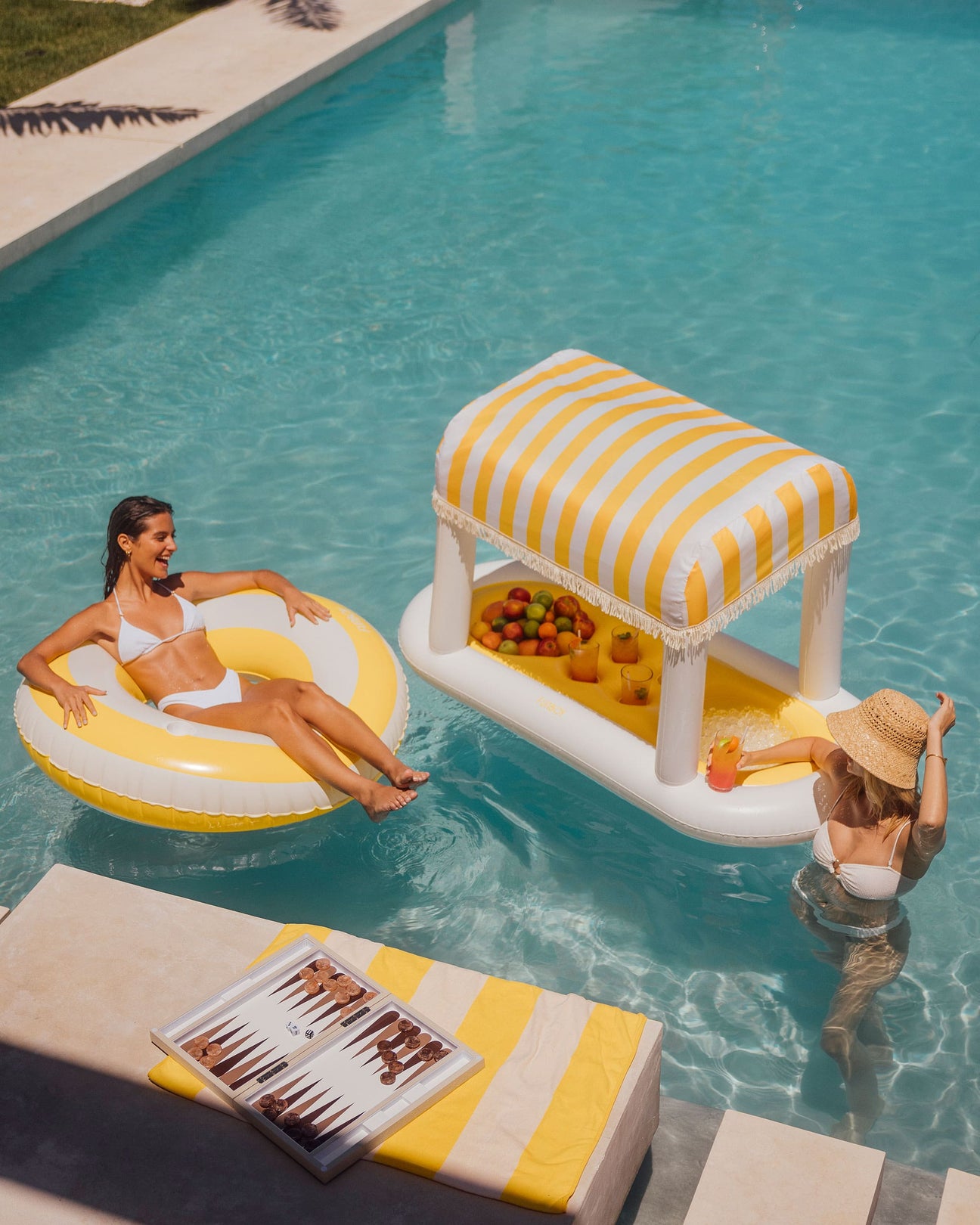 Yellow & White Striped Floating Cabana Bar - FUNBOY