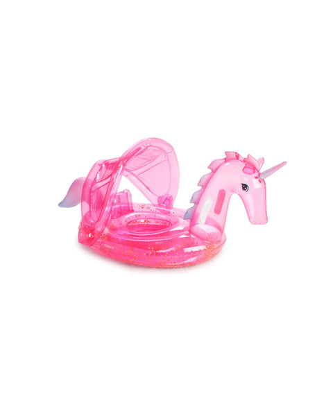 Baby Pool Float w/ Shade | Pink Glitter Unicorn - FUNBOY